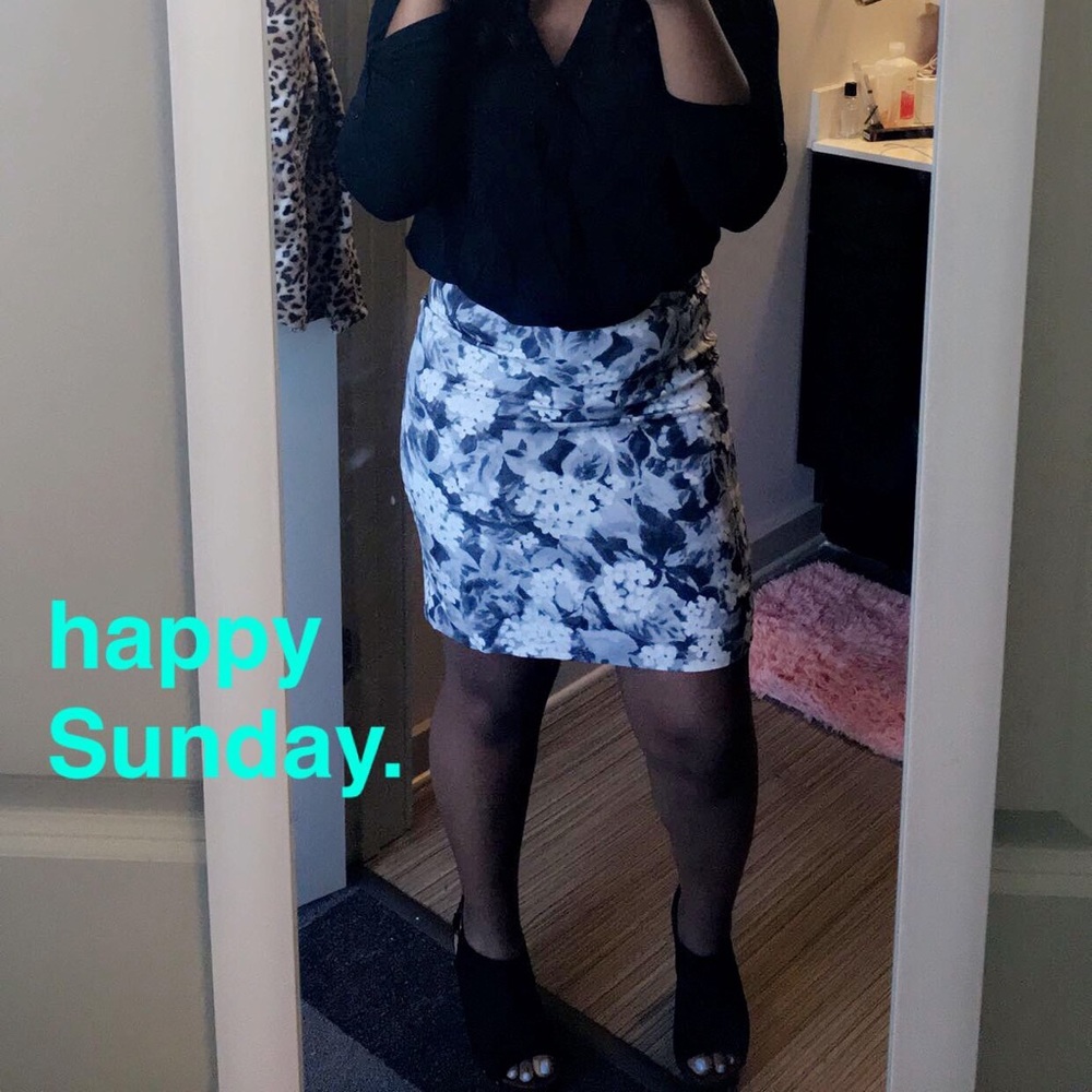 Black and white floral skirt.